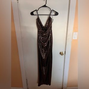 Lulu’s Glow Goals Copper Sequin Maxi Dress